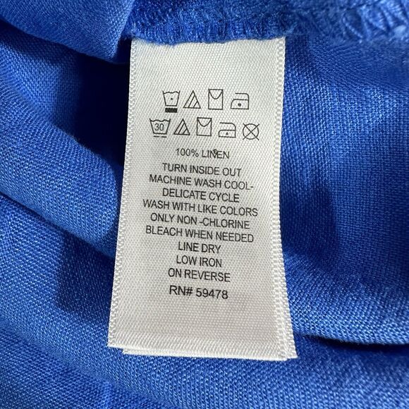 Sigrid Olsen Sz Large Blue V Neck Sleeveless 100% Linen Sheath Shift Midi Dress - Picture 7 of 7